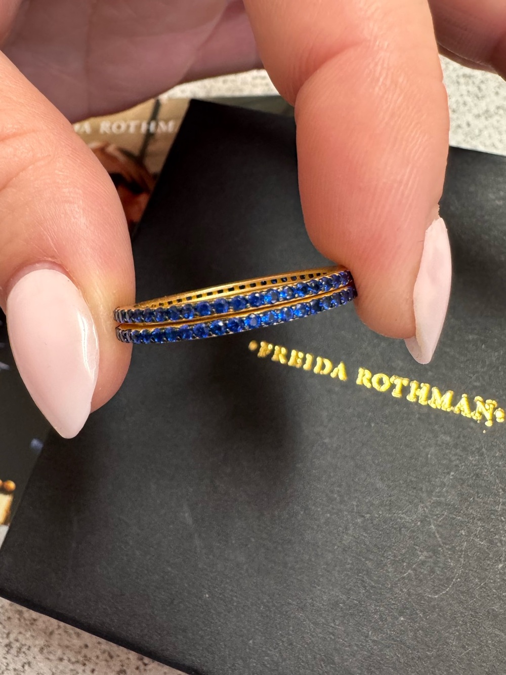 Freida Rothman Matte Gold and Pave Blue Stacking Ring